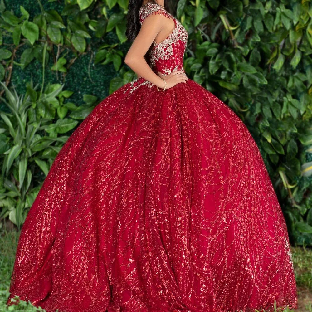 DREAM QUEEN USA  Beautiful Red Voluminous Sequin Dress - Picture 2 of 13